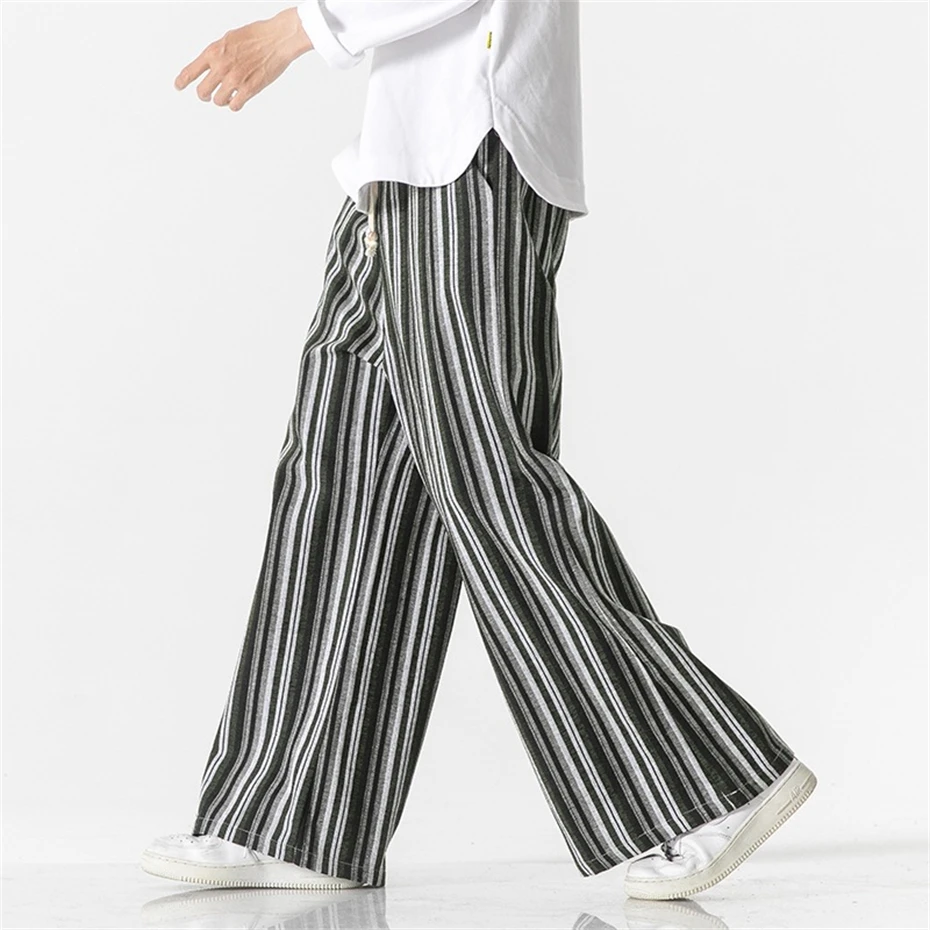 Pantalones holgados de algodón para hombre, pantalón informal de pierna ancha, recto, a rayas, talla grande 5XL, primavera y otoño