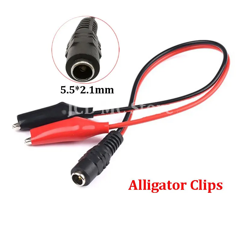 

DC 5.5*2.1mm Male Female Jack to Alligator Clips Connector Crocodile Wire 12V Voltage Power Cable To 2 Alligator Clip Connected