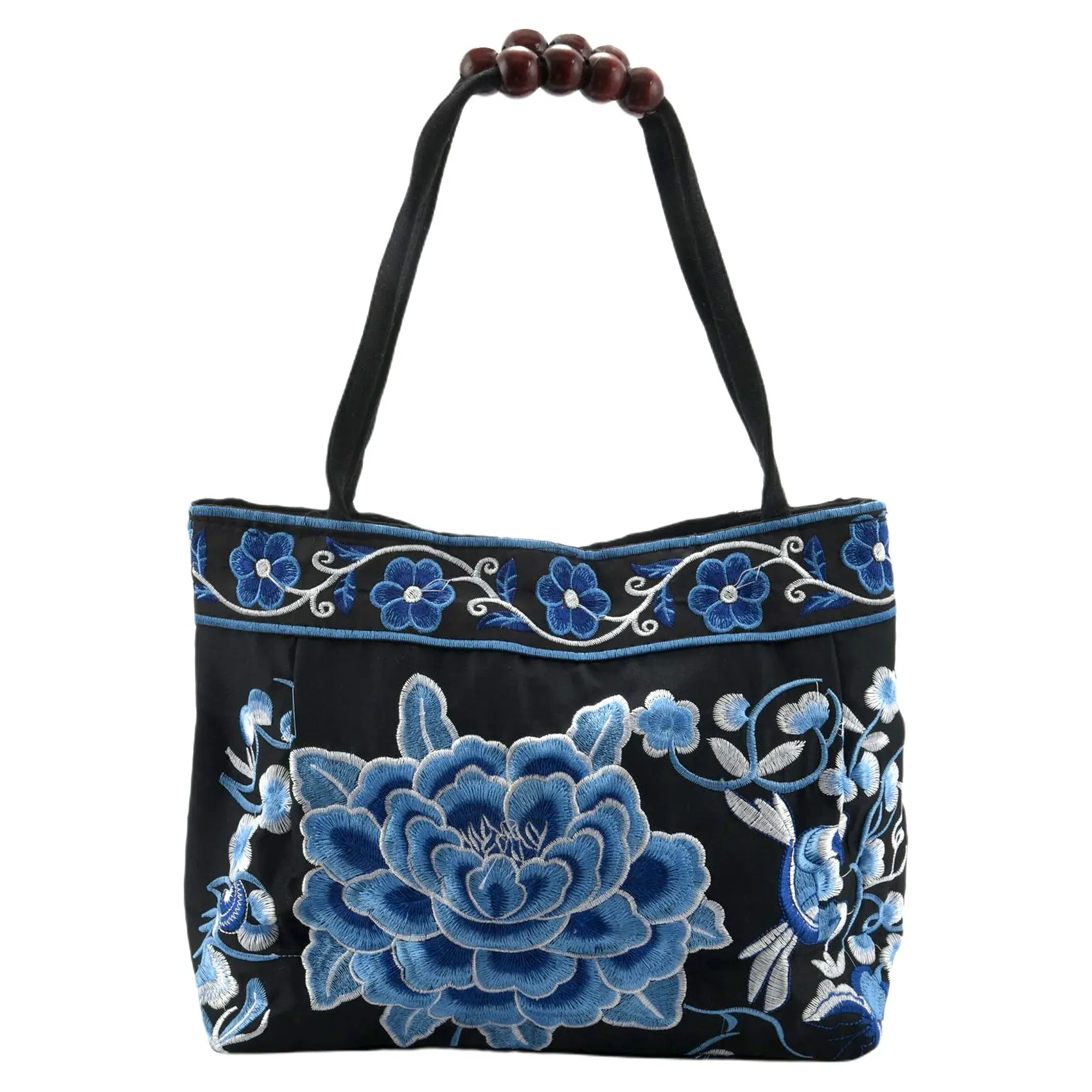 

Chinese Style Women Handbag Embroidery Ethnic Summer Fashion Handmade Flowers Ladies Tote Shoulder Bags Cross-body （Blue Peony）