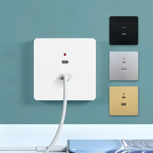 Enchufe USB C de pared Universal negro, toma de corriente USB tipo c de 2 puertos de 10W, toma de corriente eléctrica montada en la pared de 220V UE