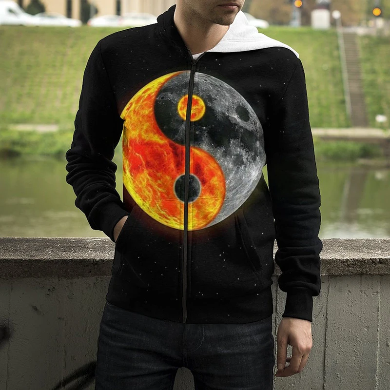 Yin Yang-Sudadera con capucha para hombre y mujer, prenda deportiva con estampado 3D de ocho trigramos, Gossip The Eight Trigrams, con cremallera, a la moda