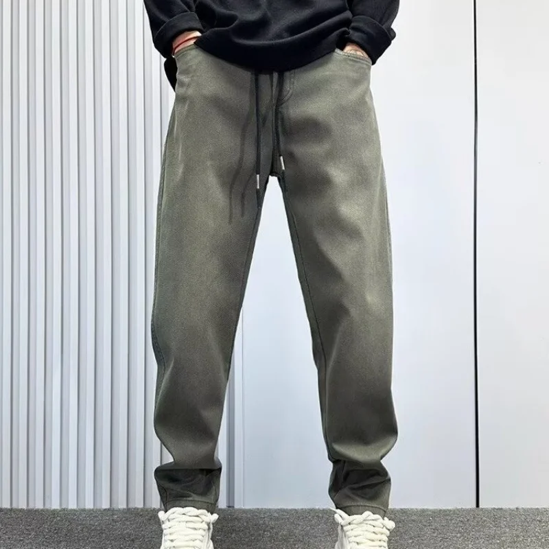 

American retro workwear logging pants men's summer military green trendy brand loose autumn and winter men's straight leg casual