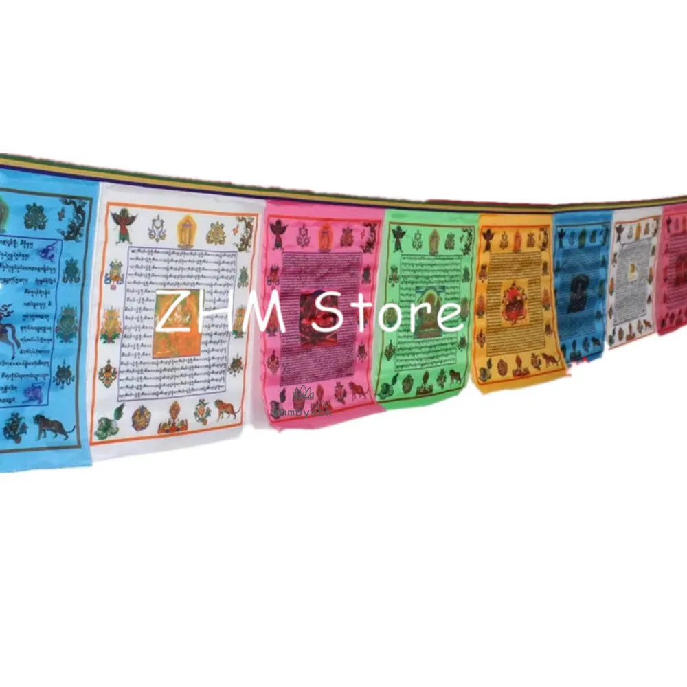 3 Meters 10 Pcs/String Religious Flags, 7 Colors 21 Rulai Mantra/7 Mantras in 1 String Silk Cloth Colorful Prayer Flags