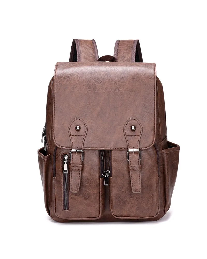 Large-capacity foreign trade new backpack men's trendy cool business travel bag simple soft leather solid color sports backpack