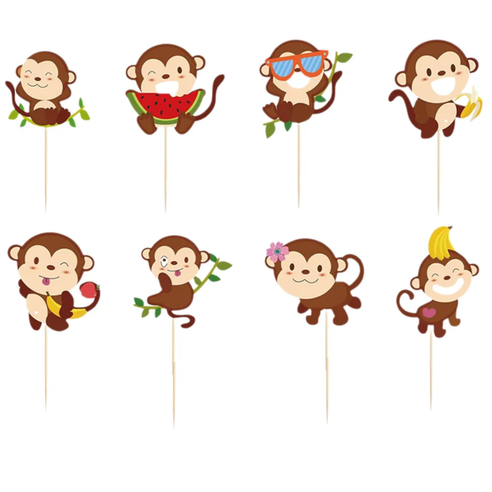 

24 Pcs Monkey Cupcake Toppers Decoration Jungle Animals Themed Cupcake Picks Decor Monkey Birthday Baby Shower Party Supplies