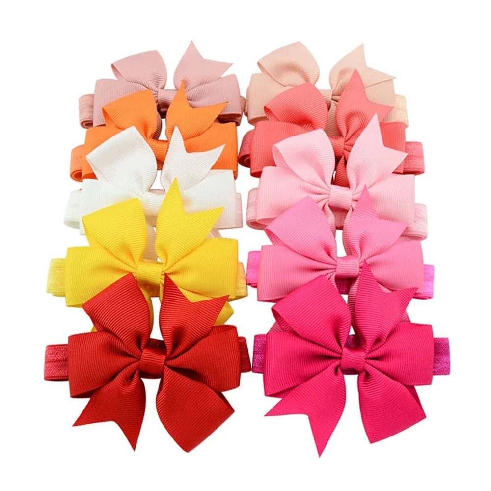 10pcs/lot Baby Girls Grosgrain Ribbon Hair Bows Headbands 3.2\