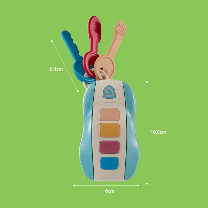 Juego de simulación de llaves de coche, 4 sonidos, 10 canciones, luz fría, juguete de llave simulada para niños para educación temprana, azul
