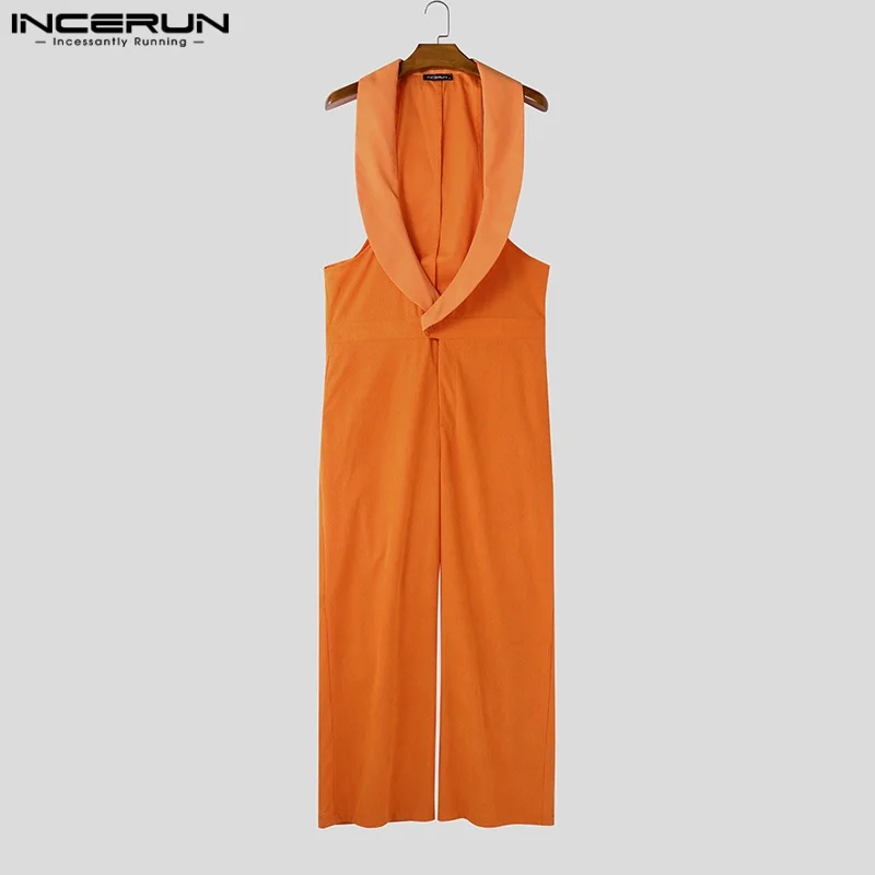 INCERUN Romper Musim Panas Celana Kodok Pria Atasan Tanpa Lengan Mode Celana Kasual Longgar Pakaian Pria Overall Pakaian Jalanan