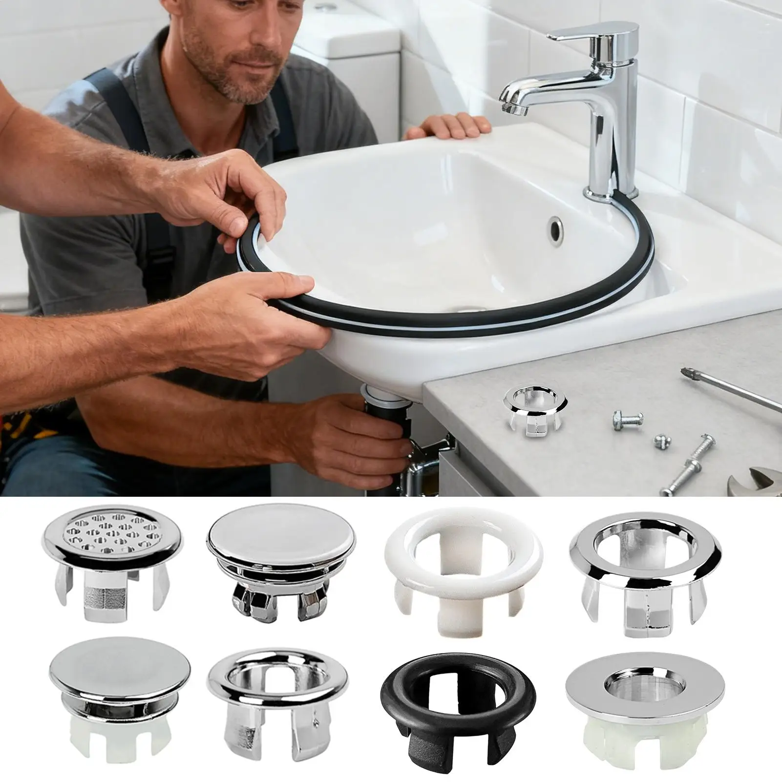 1Pcs Sink Overflow Ring Cover Replacement Bathroom Basin Trim Bath Round Plastic Sink Overflow Hole Covers Kitchen Accessories