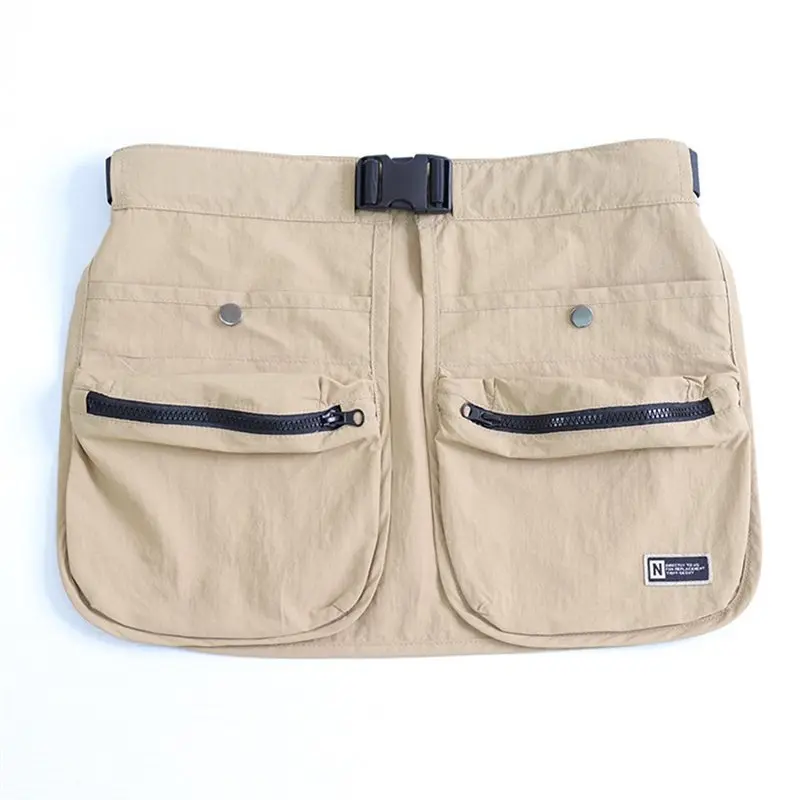 

ABJJ Multi-Pocket Waterproof Half Apron Waist Cover For Makeup Artists Hairdressers Outdoor Runners Khaki