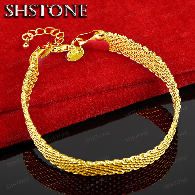 18K Gold 10mm Mesh Strap Chain Bracelets For Woman Party Wedding Fashion Jewelry Lady Birthday Gifts