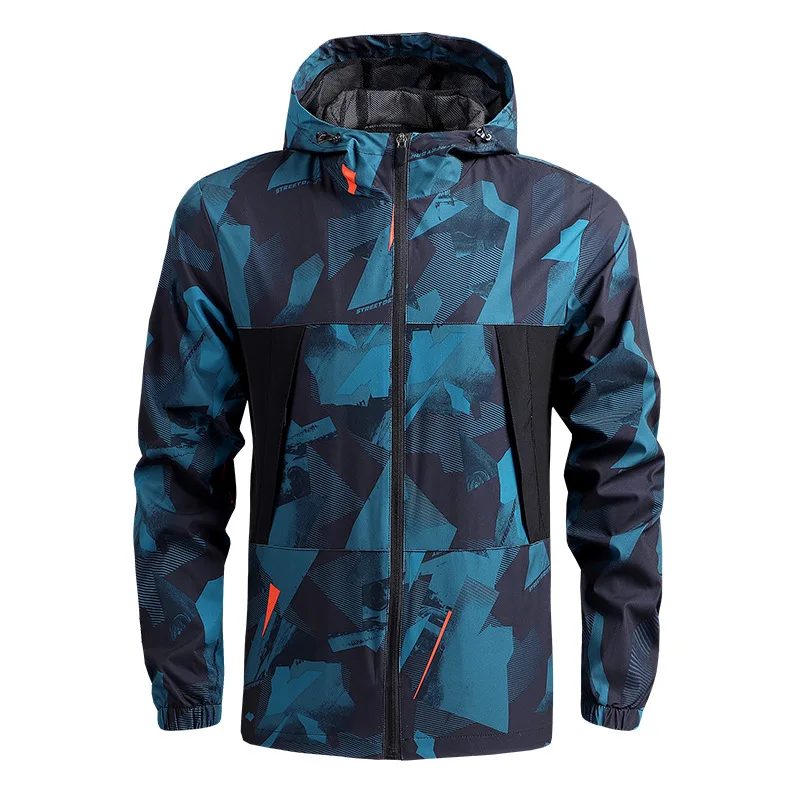 Man Jacket Spring Autumn Thin Fashion Printed Long Sleeve Hooded Zipper Men Coat Windproof Outdoor Sport Casual Male Outerwear