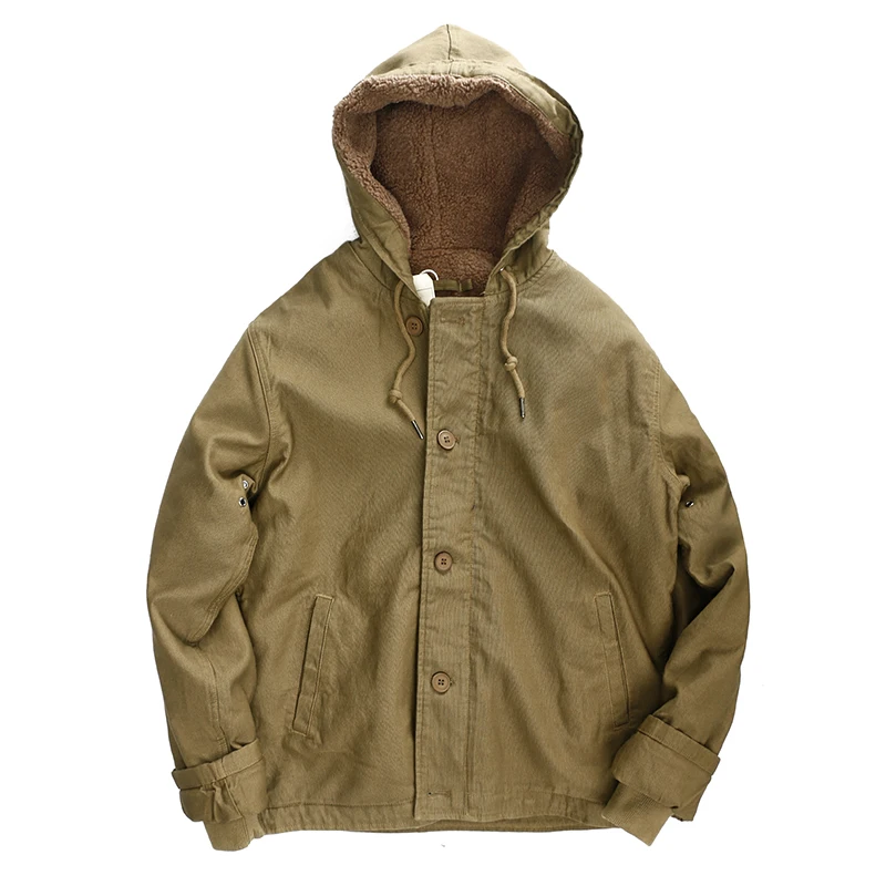 

Мужская хлопковая куртка с бархатным капюшоном в стиле ретро, мужская рабочая одежда в американском стиле, темно-синяя хлопковая куртка с застежкой-молнией