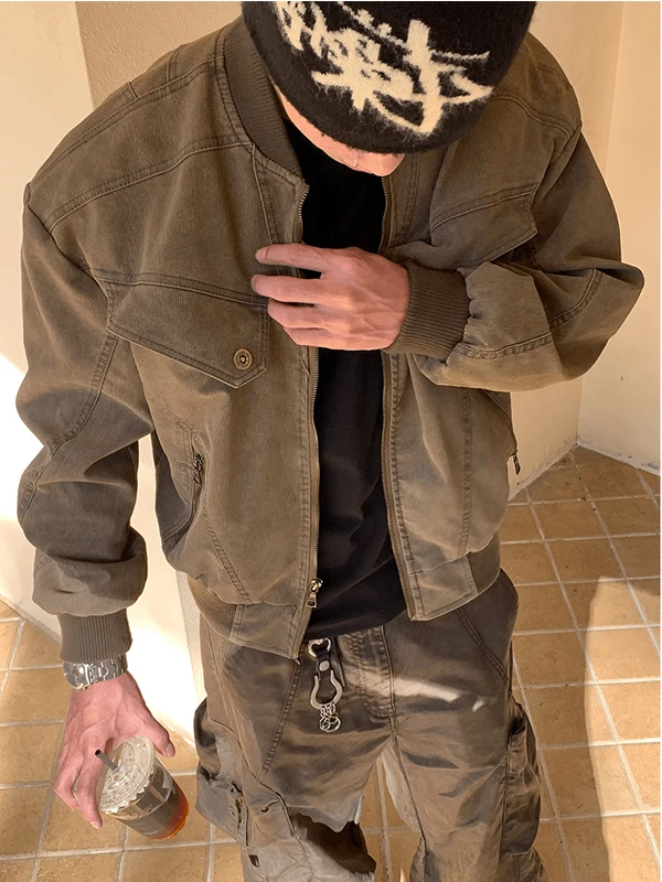 

Мужская куртка в американском ретро-стиле, рабочая одежда, весенне-осенняя, свободного кроя, с эффектом потертости, в стиле бейсбольной формы, верхняя одежда