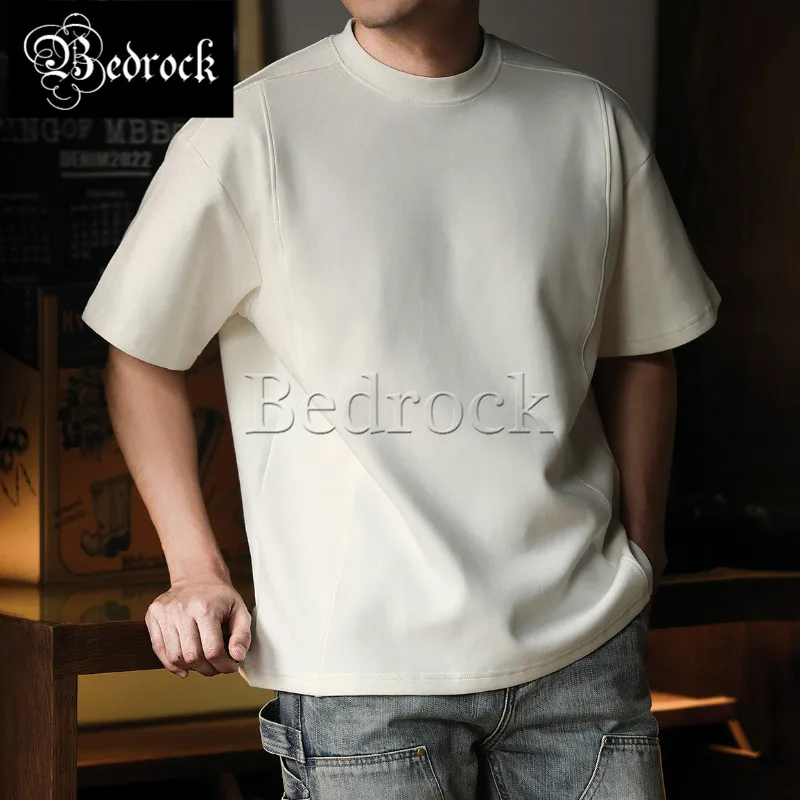 MBBCAR Vintage White T-shirt For Men Small Collar Casual Short Wide Air Cotton Short Sleeved T-shirt Blue Mens Tops