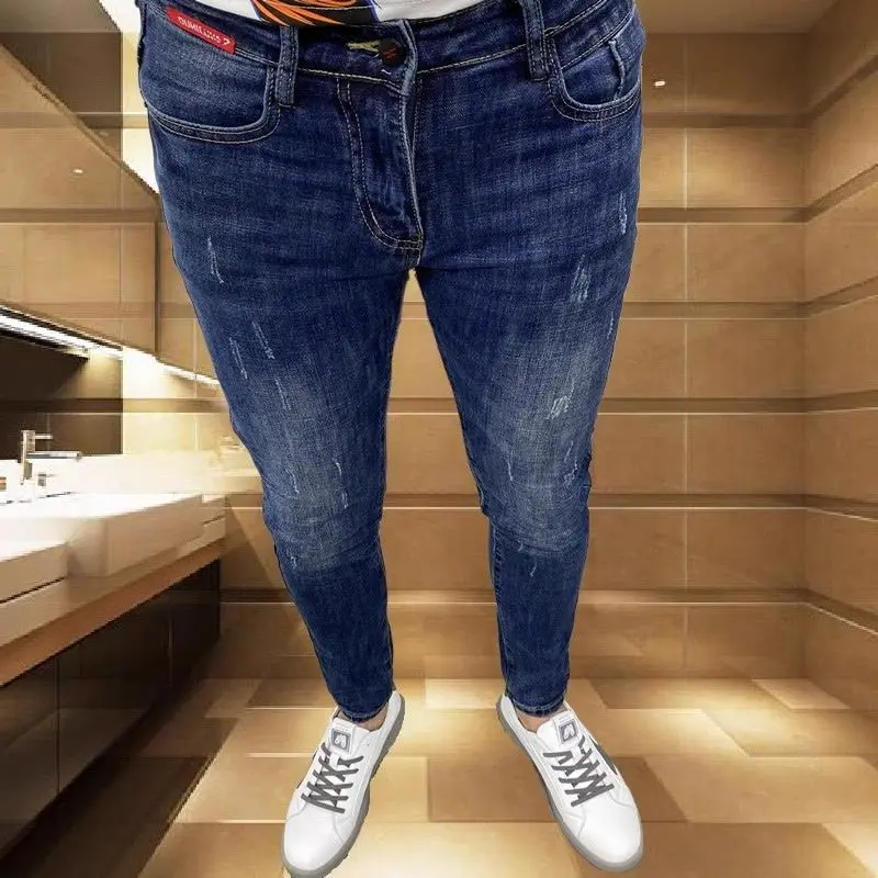 Luxury Brand 2024 New Fashion Men\'s Jeans Slim Fit Casual Korean Style Denim Pants Autumn Spring Scratched Stretch Trousers Male
