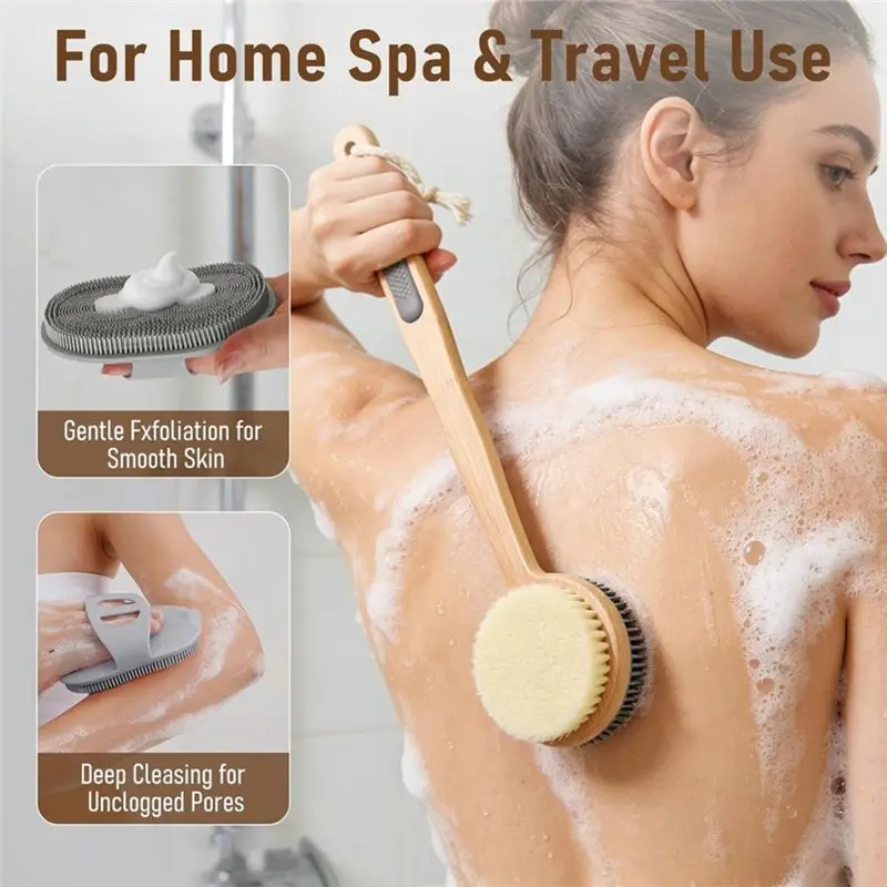 ABVC Dual Sided Silicone& Nylon Bristle Back Scrubber For Shower+ Body Scrubber-Exfoliating Anti-Slip Design, Lather Well
