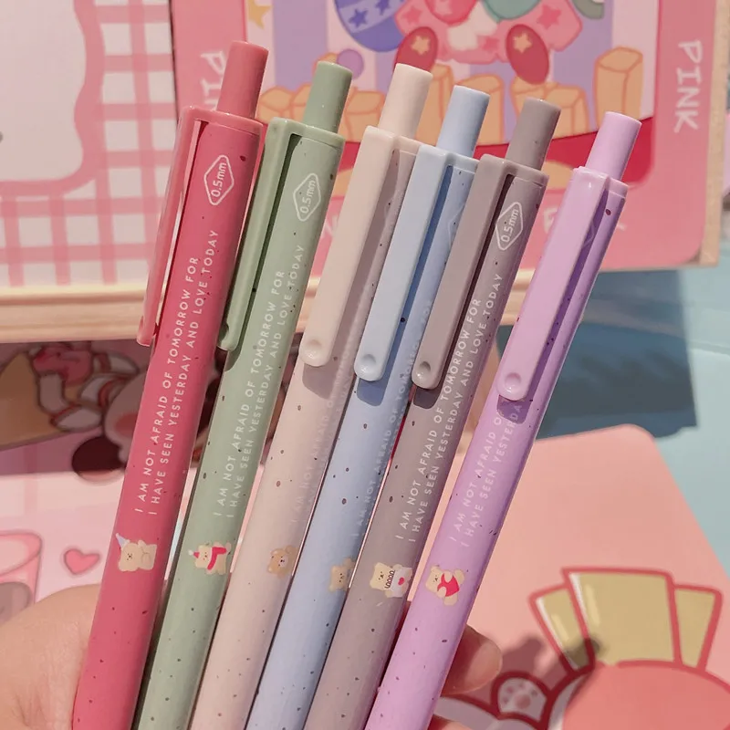 50PCS  High appearance Bobo milk tea bear press pen 0.5 bullet head black pen student bear pen cute brush question pen