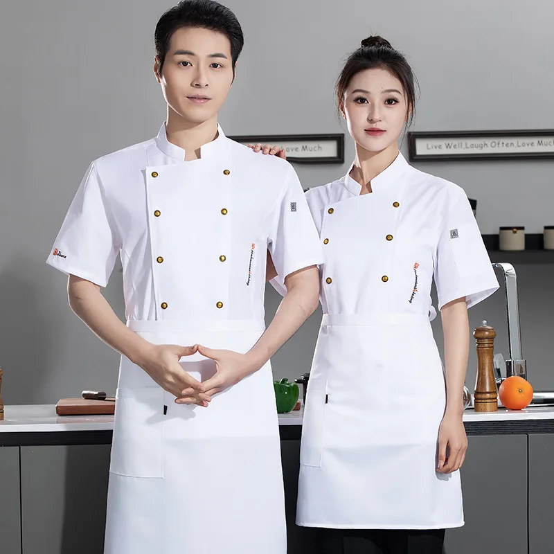 Hotel restaurante chef uniforme de trabalho manga curta cantina padaria pastelaria chef bolo loja verão roupas cozinha workwear