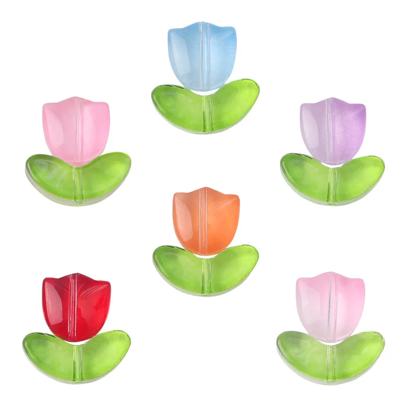 10 قطعة/الوحدة زهرة الخرز توليب بتلات الزجاج الخرز المواد DIY بها بنفسك أساور يدوية الصنع أقراط دبوس الشعر حبة التطريز مجوهرات #3