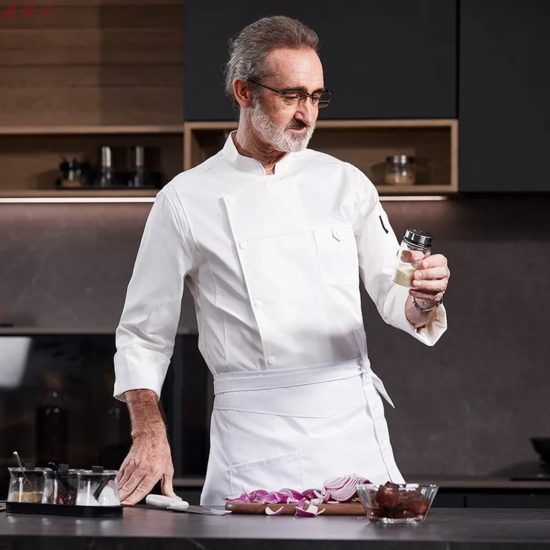 Uniforme de Chef de Hotel, ropa de trabajo para Chef de restaurante, pastelería, panadero, restaurante occidental, camarero, ropa de cocina de otoño
