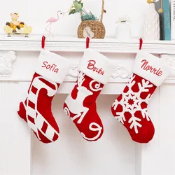 Nome personalizzato decorazione natalizia grande fiocco di neve ricamato calzini alce sacchetto regalo di natale nome personalizzato calzini regalo forniture