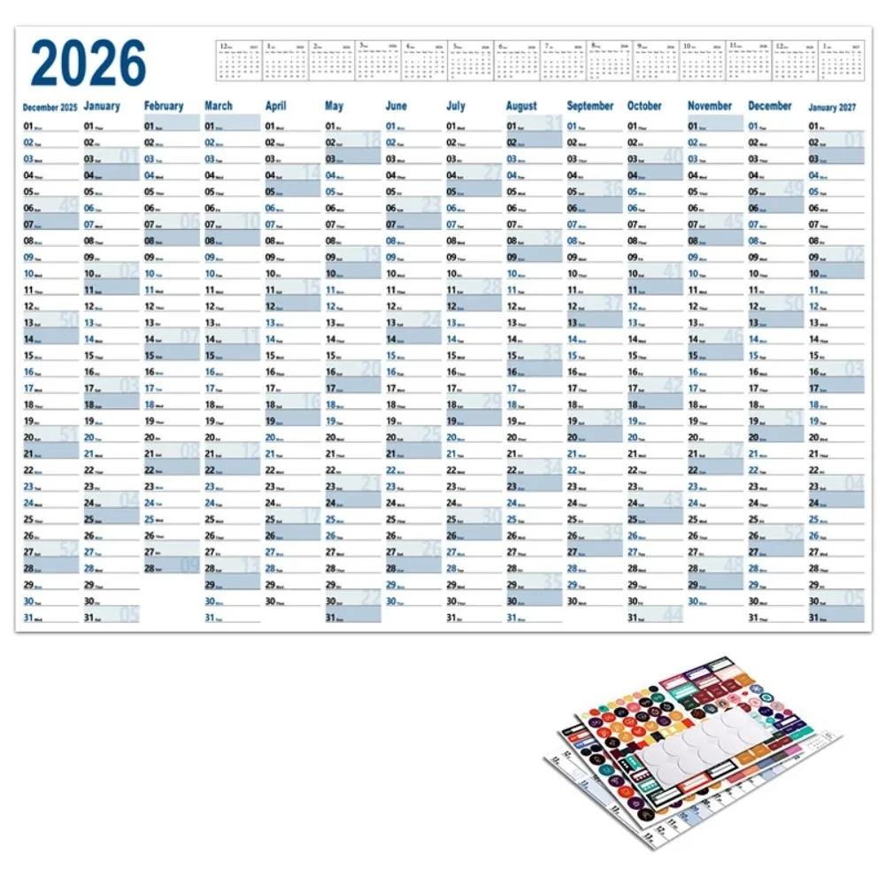 12 Month Wall Calendar 2026 30x20 in Wall Mount Wall Planner Non Laminated with Label Stickers Annual Planner Office Use
