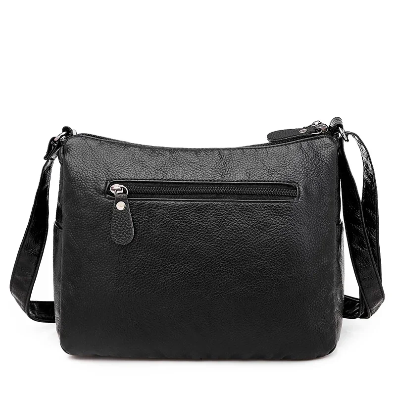 Women Washed Soft Leather Shoulder Bag Casual Crossbody Bag for Female Multi-pocket  Handbag Messenger Bags