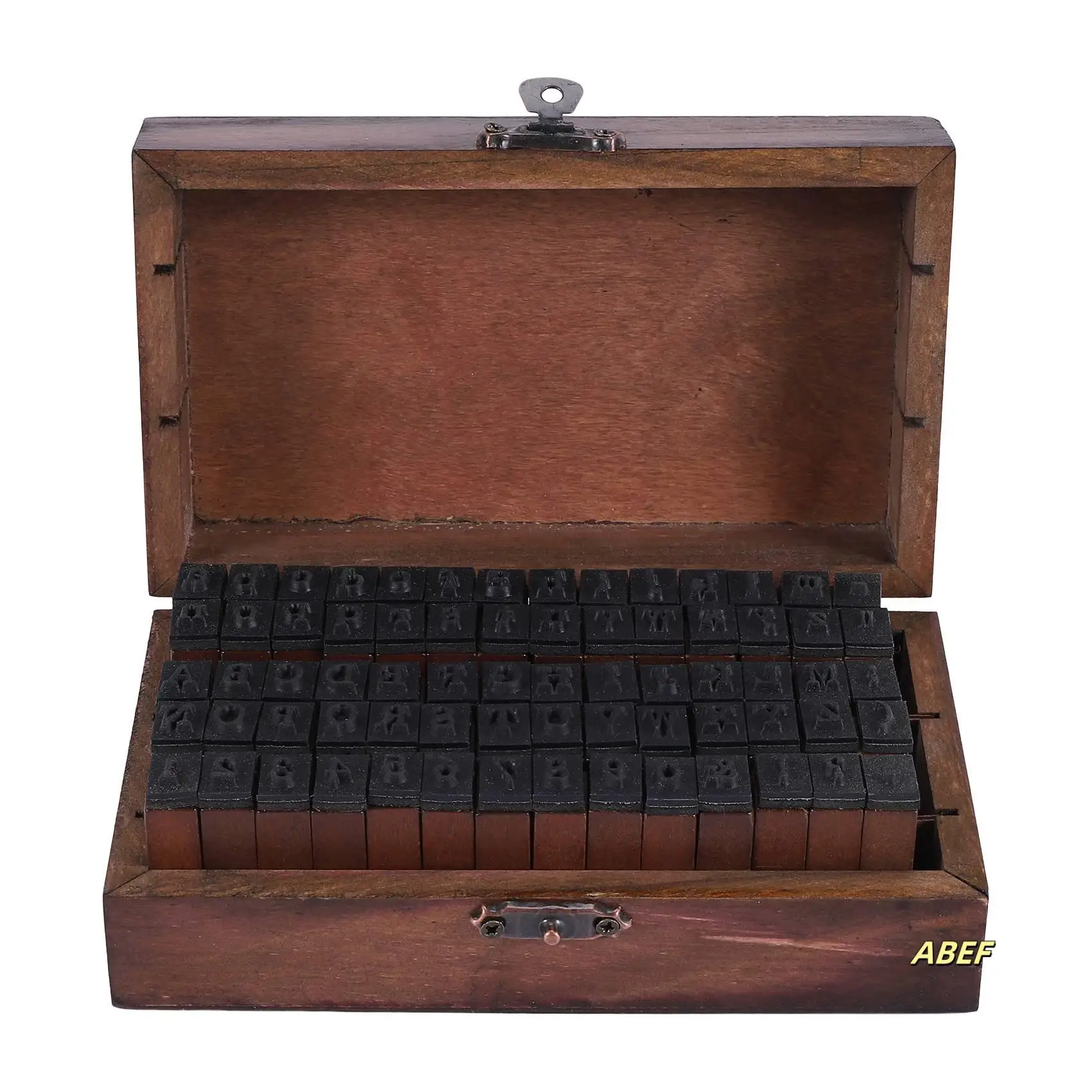 المطاط ختم الأبجدية رقم رمز صندوق خشبي مجموعة طباعة نمط الخشب رسالة 70 قطعة