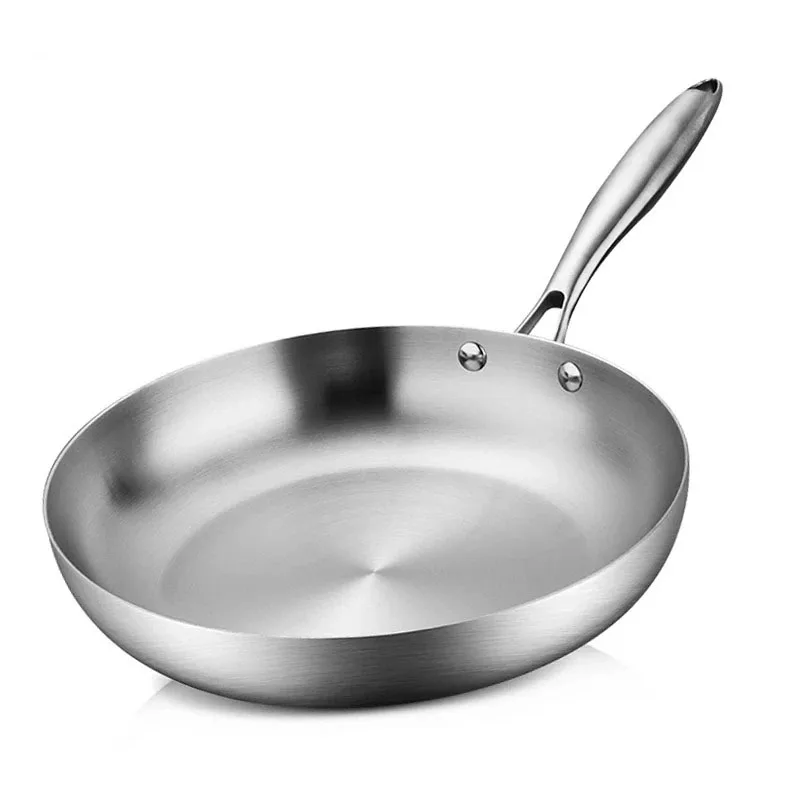 Poêle à frire antiadhésive en acier inoxydable 304, 22-28cm, Pot à Steak frit, ustensiles de cuisine non revêtus pour cuisinière à gaz et cuisinière à Induction
