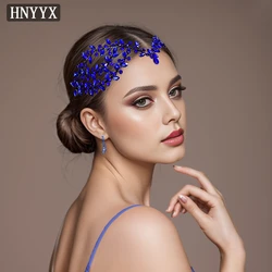 HNYYX Rhinestone Wedding Forehead Headband Blue Crystal Headpiece for Women Water Drop Bride Hair Accessories Jewelry A226