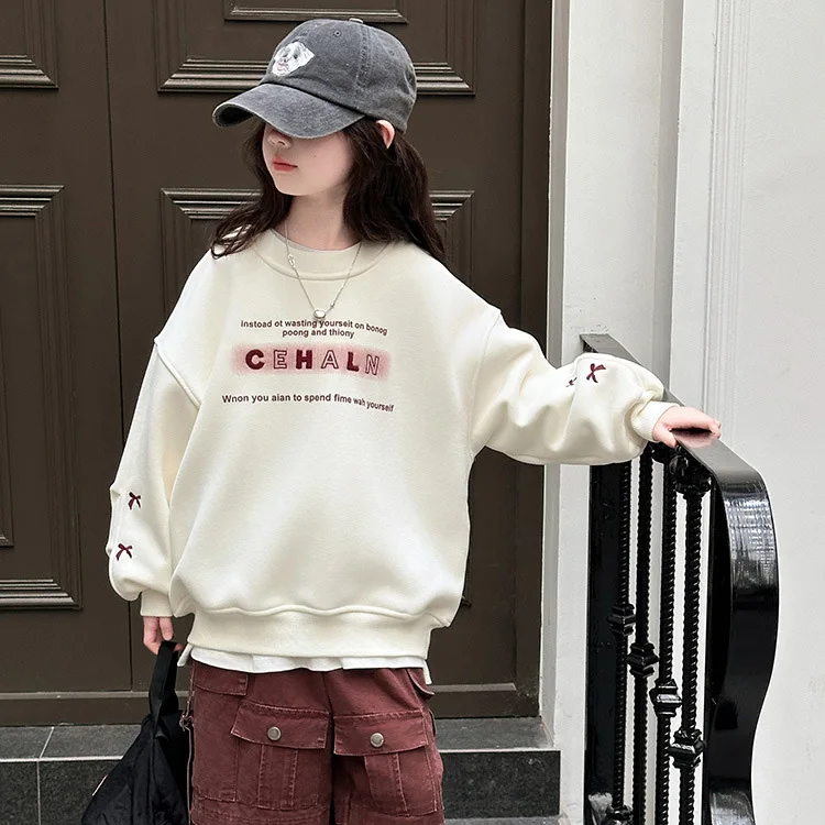 

Junior Girls Sweatshirt Autumn School Girls New Letter Printed Round Neck Top Teenager Girls Comfortable Long Sleeve Pullover
