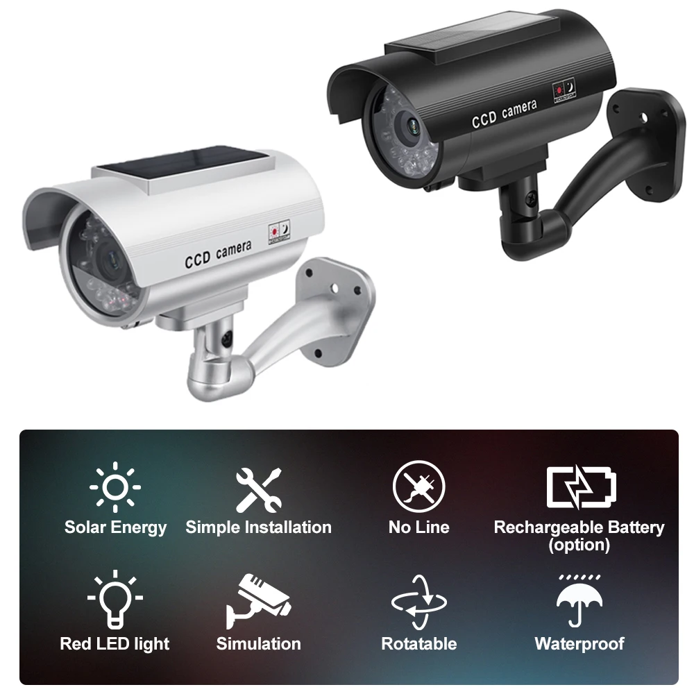 Fake Camera Outdoor Security Solar Panel Dummy Camera Simulation Indoor Waterproof Bullet LED Light Monitor CCTV With Battery