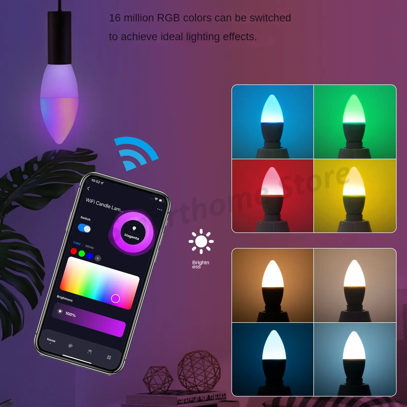 WiFi graffiti 6W smart light bulb dimming E14 base music rhythm cold and warm light RGBLED candle lamp