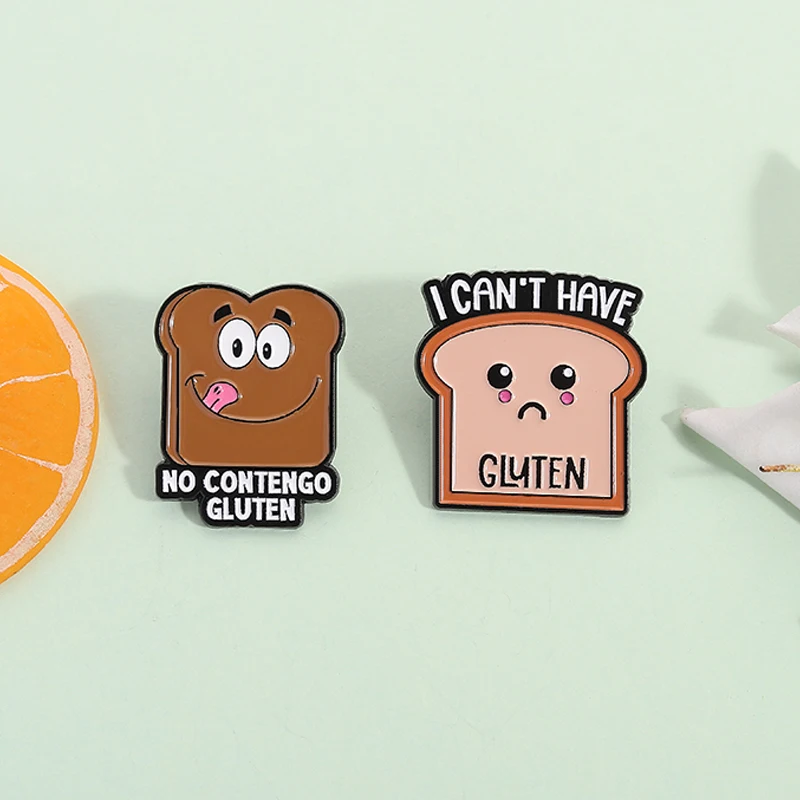 لا كونتينجو الغلوتين المينا دبوس الخبز نخب لا أستطيع الحصول على دبابيس الغلوتين التلبيب على ظهره شارة موضة مضحك مجوهرات هدايا الأصدقاء #3