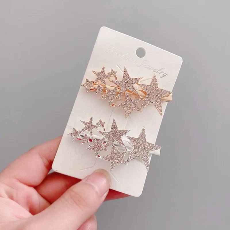 Women Shiny Stars Rhinestone Hairpins Crystal Hair Clips Barrette Slide Grips Bangs Clip Sweet Headwear Korean Hair Accessories