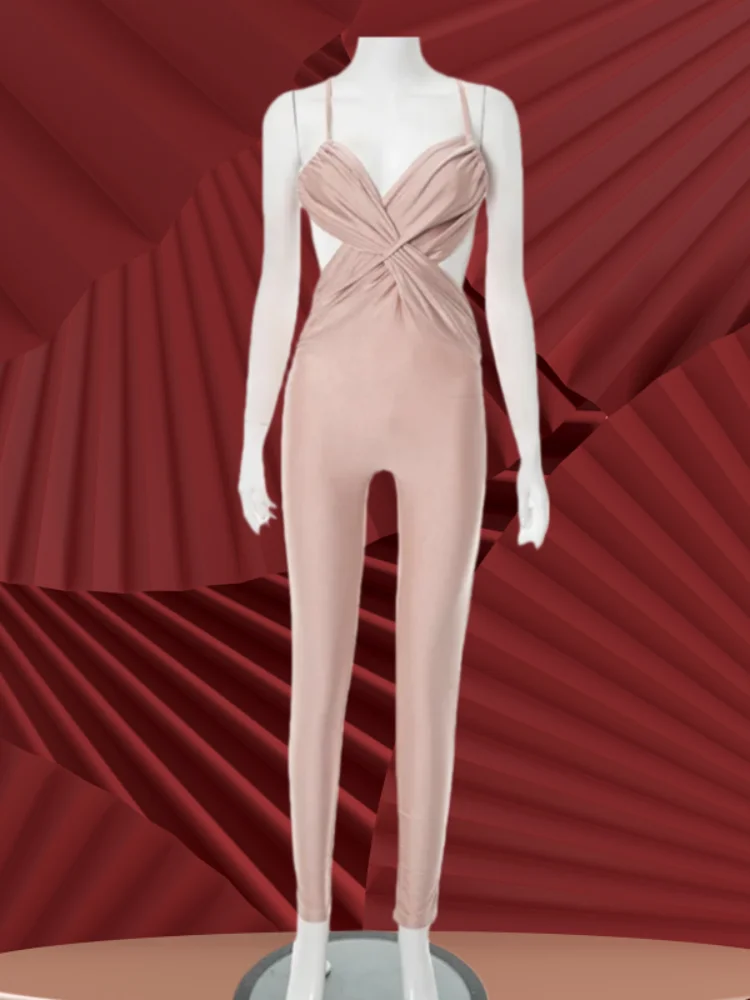 

Sister Star Women's Jumpsuit Fashion Shiny Cross Strapless Backless Camisole Tight High Waist Nine-point Pants Jumpsuit Outfit