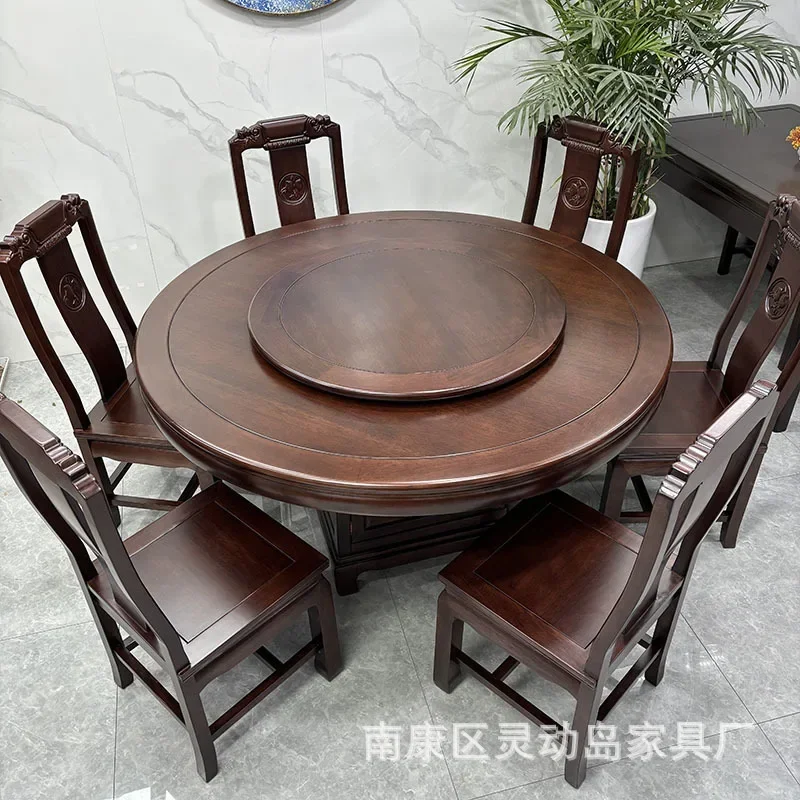 New Chinese Rosewood Simple Household Tenon And Mortise Dining Table With Turntable Restaurant Size Round TableX15