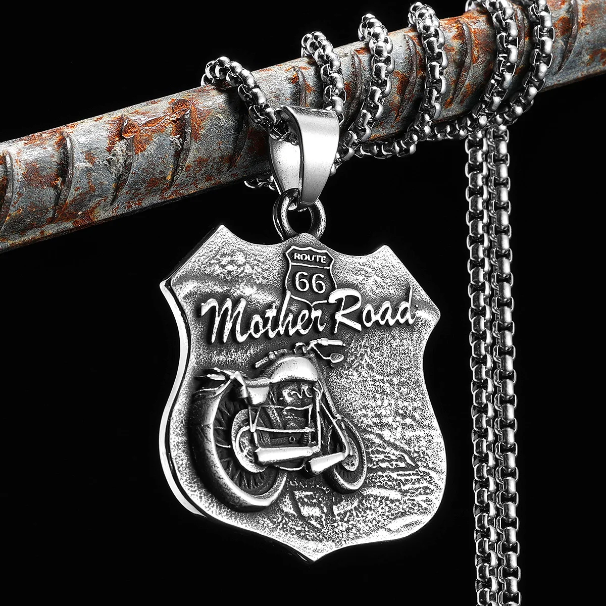 Mother Road 66 Motorcycle Rider Stainless Steel Men Necklaces Pendant Chain New In For Women Fashion Jewelry Gifts Wholesale