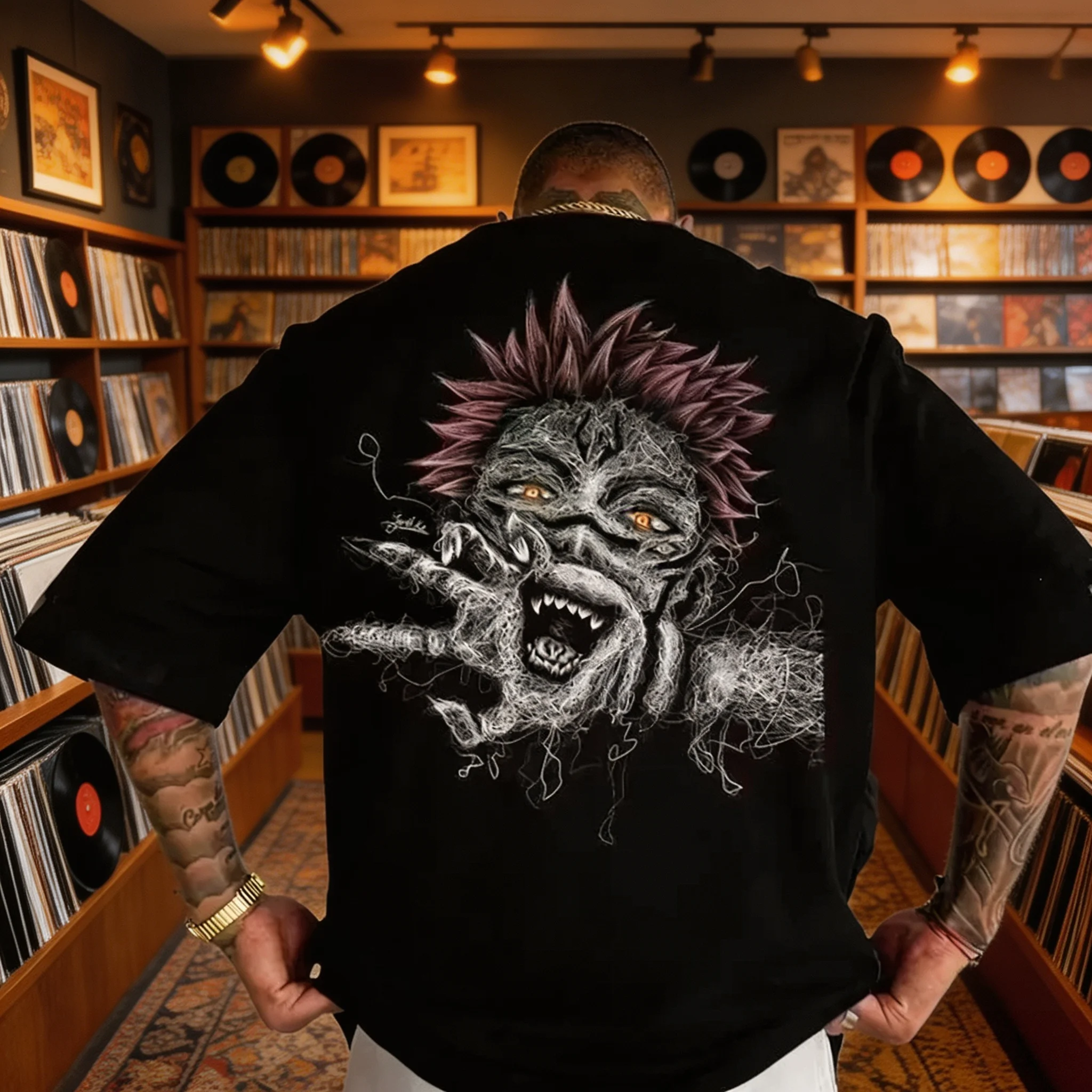 2026 Jujutsu Kaisen Sukuna Grafik-T-Shirt für Herren, Schwarz, Anime-Bösewicht-Print, Oversize-Streetwear-T-Shirt, Modisches, Bequemes Oberteil