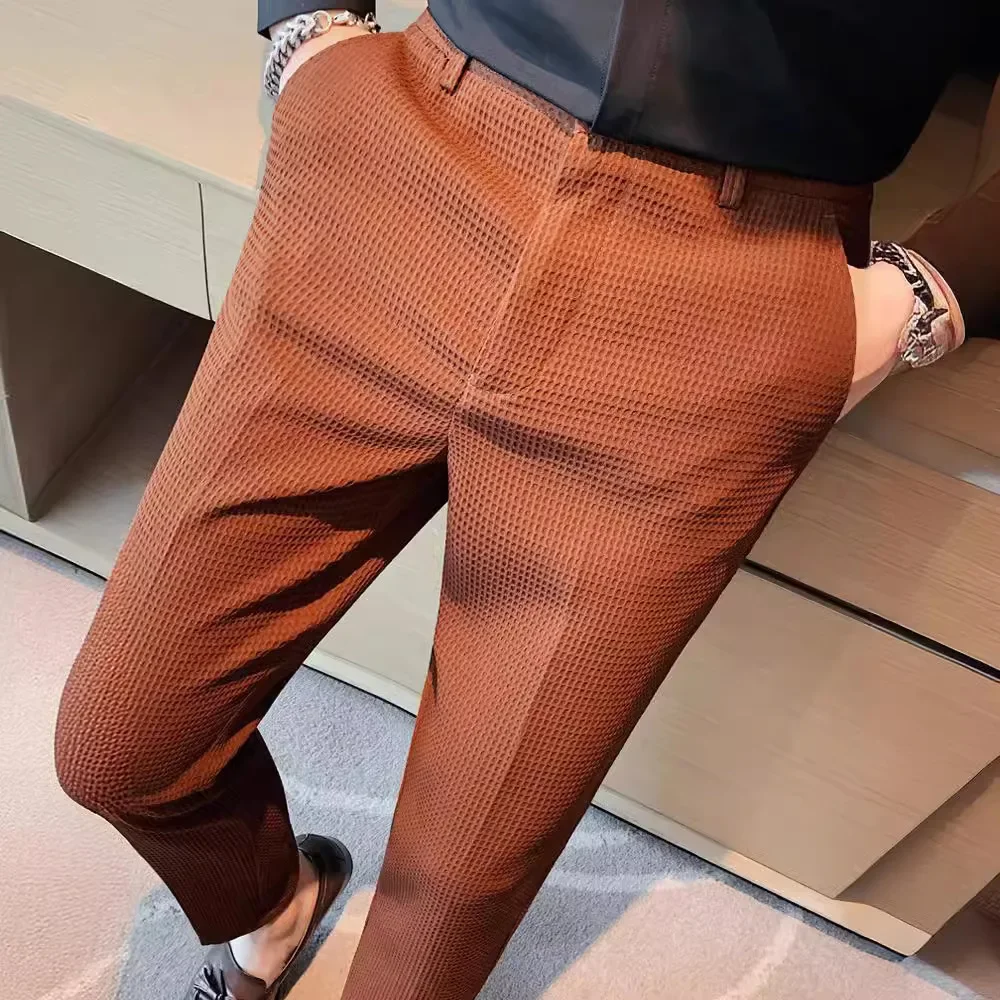 Men's Trendy High-end Feelslimming Plaid Suit Pants Casual Business Straight-leg Pants For Summer Lightweight Breathable