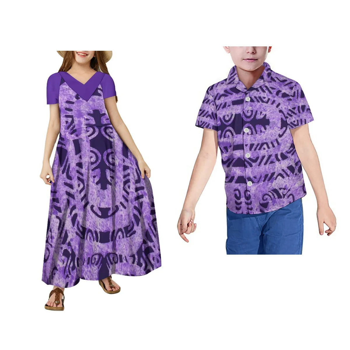 High Quality Children'S Dress And Shirts Matching Tropical Floral Pattern Kids Shirt Samoa Polynesian Island Children'S Dress