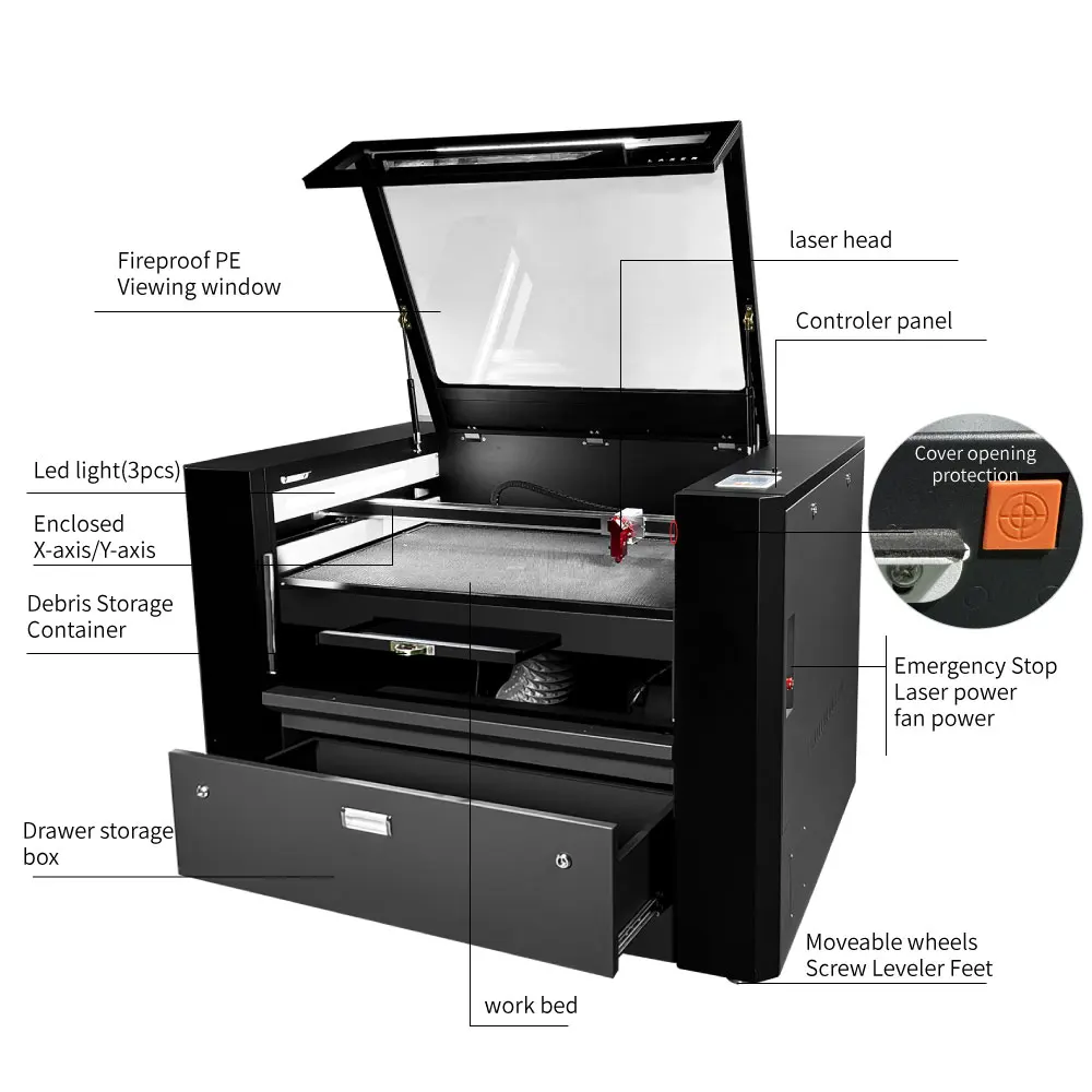 Kindlelaser Ruby 100W 6090 9060 macchina da taglio CNC Laser CO2 con sistema di sollevamento automatico Ruida refrigeratore d'acqua acrilico