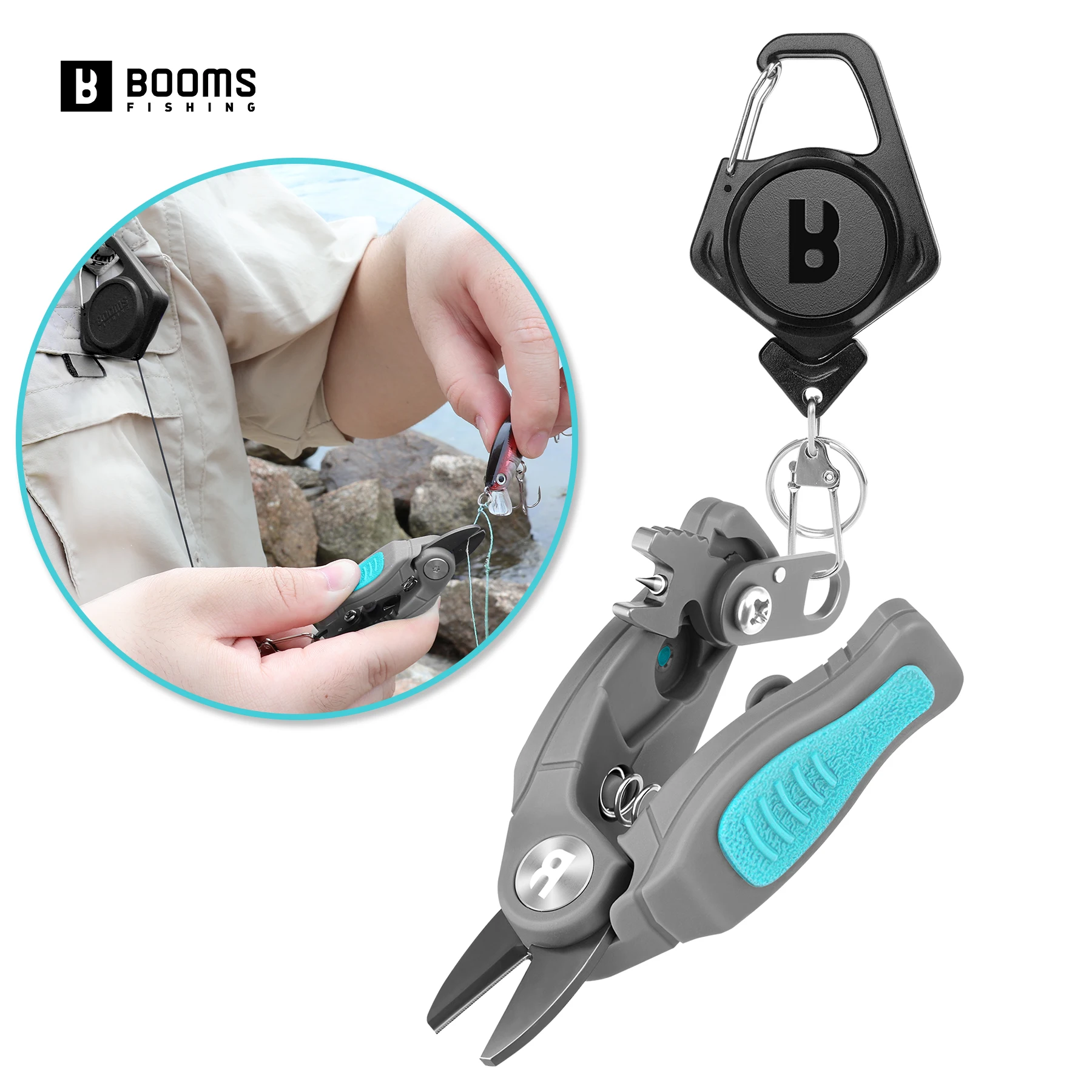 Booms Fishing Edelstahl Mini-Angelschere mit Retraktor, Schnurschneider, geflochtene Schnur schneidende Schere, Salzwasser-geeignete gezahnte Schere, Werkzeuge