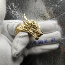 Auspicious Dragon Auspicious Beast Golden Dragon Fine Carved Dragon Horn Shape and Skin Texture Domineering Men's Open Ring Gift