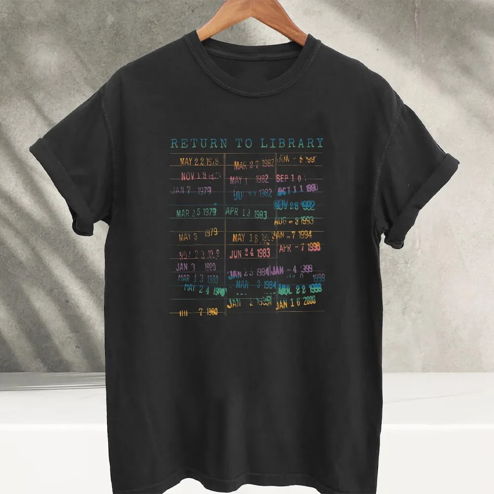 Rainbow Library Stamp Shirt Return To Library Due Date Book Lover TShirt Bookish Gift for Her Reader Librarian Teacher 90s Tops