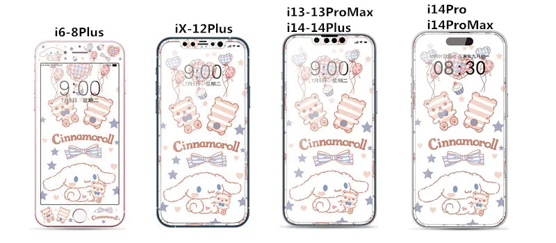 Vetro temperato a copertura totale per iPhone X XR Xs Max 11 12 13 14 Pro 6 7 8 Plus pellicola salvaschermo Soft Edge Film Cartoon Hello Kitty