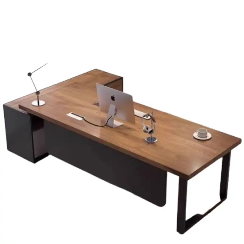 مكتب تنفيذي مصمم خشبي، مكاتب كمبيوتر قائمة فاخرة باللون البني القوي، أثاث مكاتب Scrivania الكبير الحديث #6