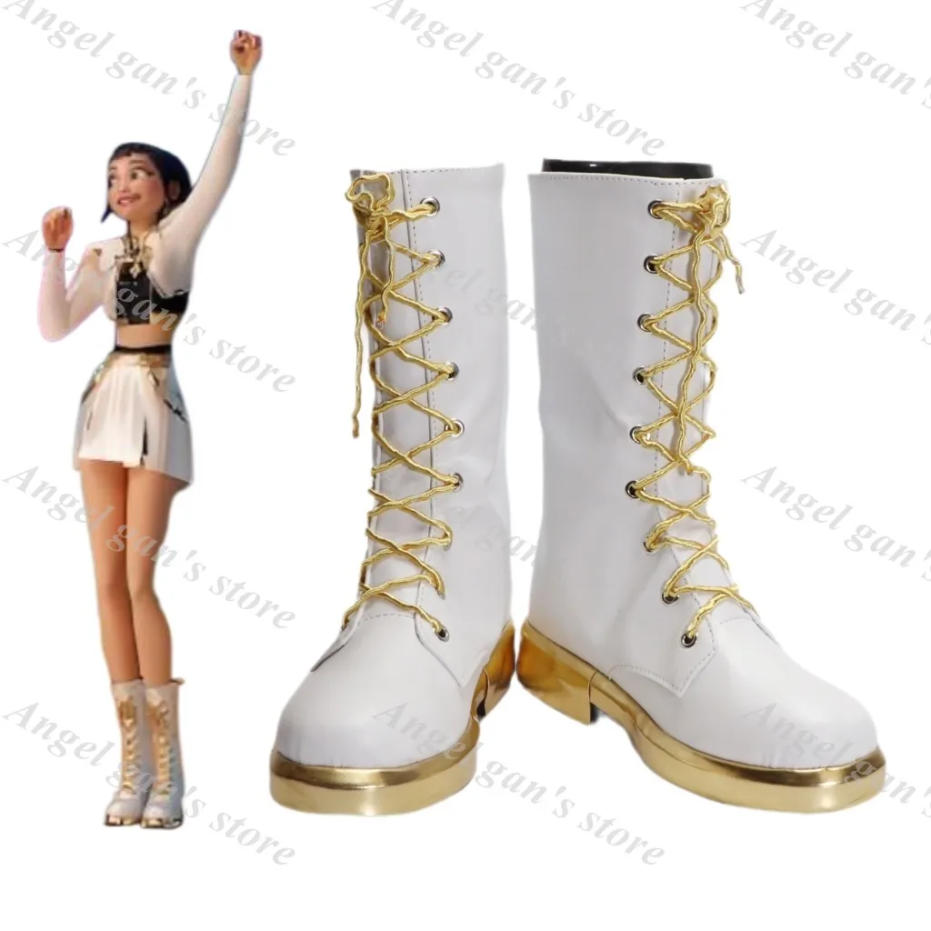 Crianças meninos meninas jogo kpop demônio caçadores huntr/x zoey sapatos brancos botas cosplay botas de carnaval de halloween feito sob encomenda