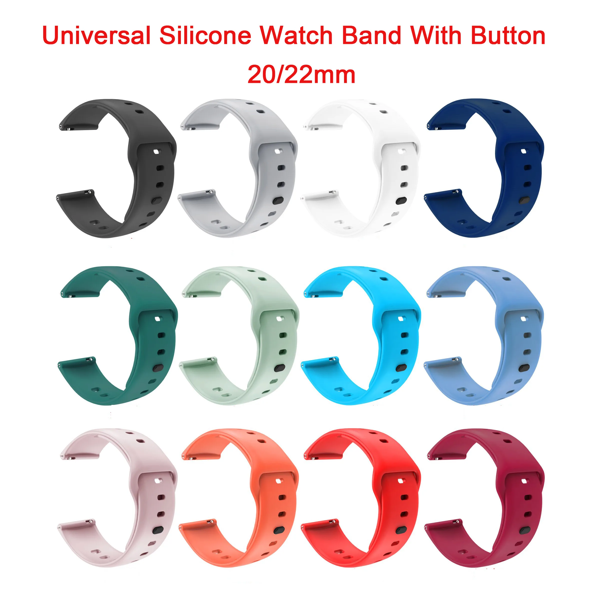 20mm 22mm Universal Silicone Watch Strap Quick Release Frontier Breathable Durable Rectangular Buckle For Sport Smartwatch Band